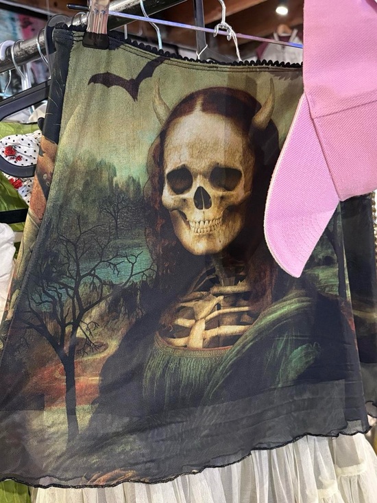 Dolls Kill Dresses & Skirts - Dollskill Mini skirt with Skull Mona Lisa with Green and Black Tones